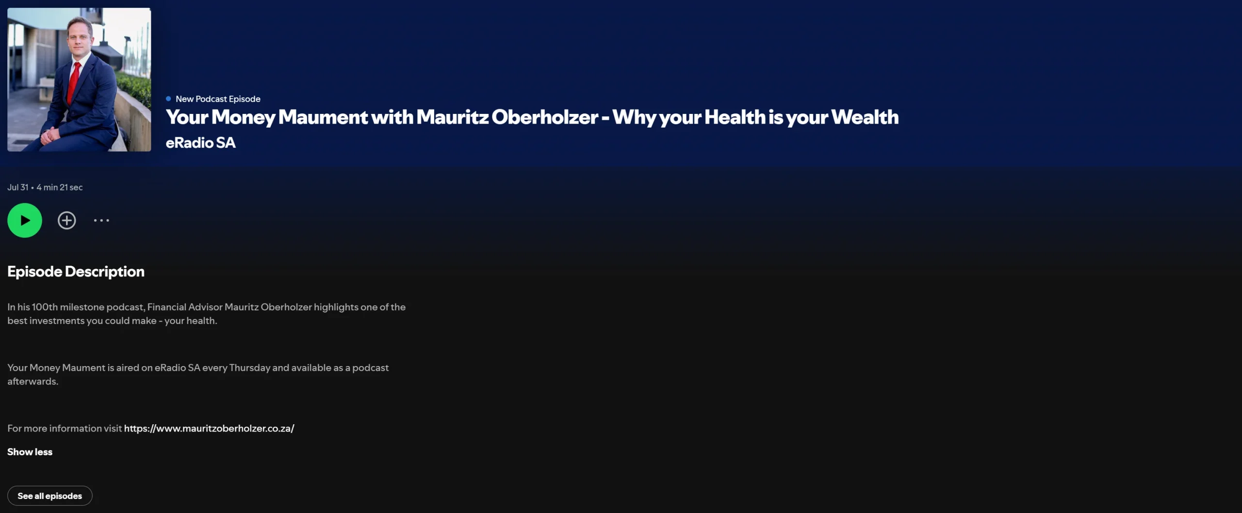 Your Money Maument with Mauritz Oberholzer – Why your health is your wealth